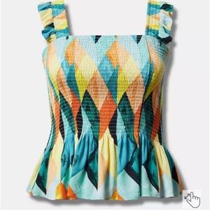 Torrid Multicolor Crinkle Smocked Tank Top